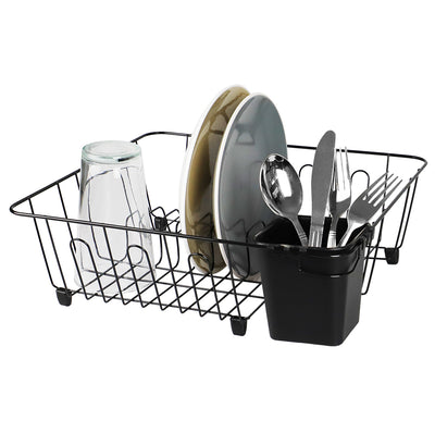 1 of 3:Home Basics Escurreplatos pequeño de alambre recubierto de vinilo con soporte para utensilios, negro 