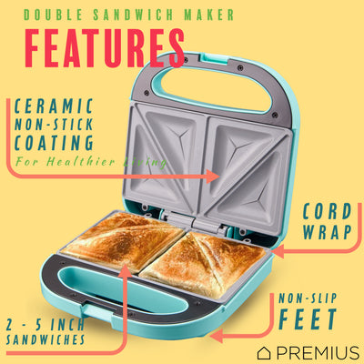 3 of 18:Machine à sandwich double tranche antiadhésive en céramique PREMIUS, moule de 8,25 x 4,75 pouces 