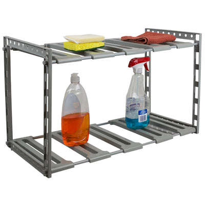 2 of 5:Home Basics 2 Tier Adjustable Multi-Functional Plastic Under Sink Organizer, Grey 