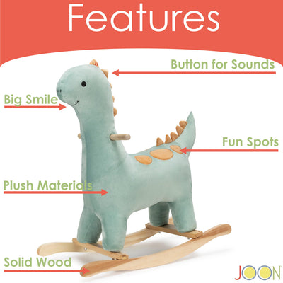 2 of 8:JOON Bronty Ride-On Dinosaur Rocking Horse with Sound Effects, Green-Brown 