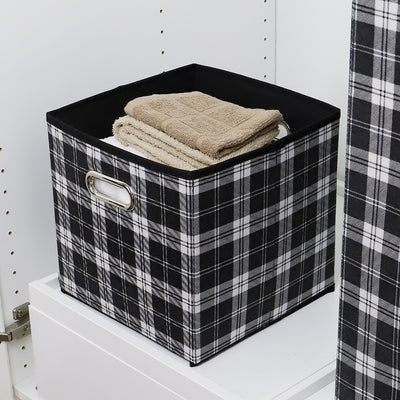 4 of 4:Home Basics Plaid Non-Woven Storage Bin with Grommet Handle, Black 