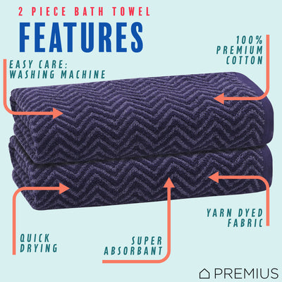 27 of 32:Serviette de bain PREMIUS en fil de coton teint à chevrons, lot de 2, 27 x 54 pouces 