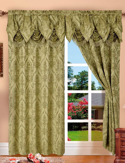 1 of 1:Penelopie Jacquard Rod Pocket Panel With Attached Valance, Sage, 54x84 Inches 