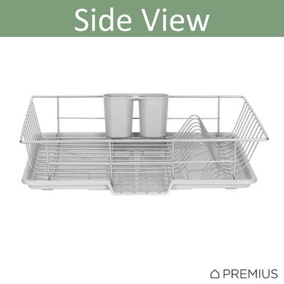 5 of 6:Escurridor de platos Premius de 3 piezas con soporte para cubiertos, gris, 19x12x5 pulgadas 