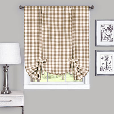 1 of 3:Buffalo Check Window Curtain Tie Up Shade - 42x63 - Taupe 
