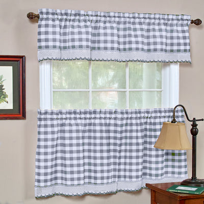 2 of 3:Paire de rideaux à carreaux Buffalo - 58 x 24 - Gris 