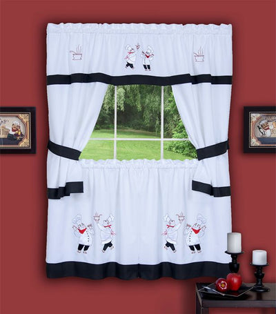 1 of 1:Juego de cortinas de ventana con adornos gourmet, 58 x 24 