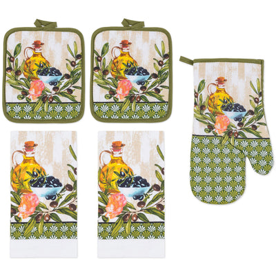 46 of 61:PREMIUS 5 Piece Printed Kitchen Linen Set, 2 Cotton Towels, 2 Pot Holders, 1 Oven Mitt 