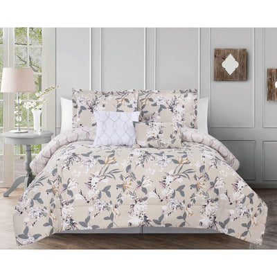 2 of 2:Parure de lit réversible florale Abington 5 pièces, beige 