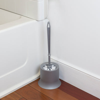 5 of 6:Brosse WC en plastique Home Basics avec support compact, gris 