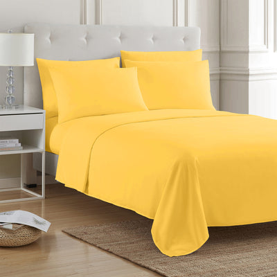 3 of 4:PREMIUS 4-6 Piece Solid Microfiber Wrinkle-Free Sheet Set, Popcorn 