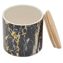2 of 4:Petit pot en céramique effet marbre Home Basics avec couvercle en bambou, noir 