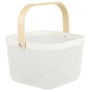 2 of 4:Home Basics Cesta de alambre de malla con mango de madera, color marfil 