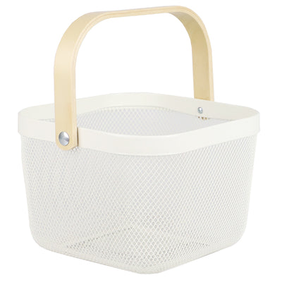 2 of 4:Home Basics Cesta de alambre de malla con mango de madera, color marfil 