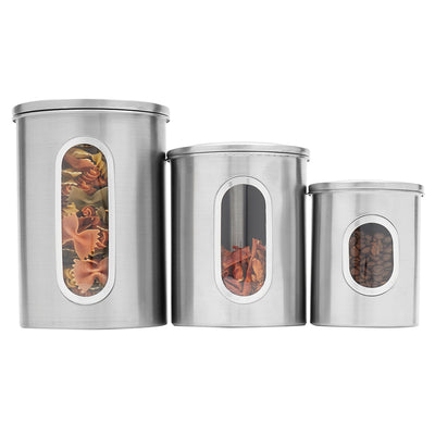 2 of 4:Home Basics Lot de 3 boîtes de conservation en acier inoxydable avec fenêtre, argent 