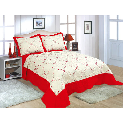 4 of 16:PREMIUS Reversible Quilt Set, Bordered Embroidered Floral 