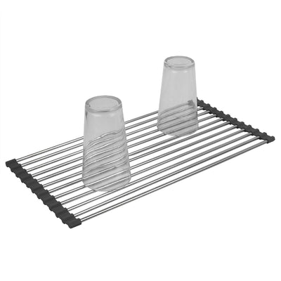 1 of 6:Égouttoir à vaisselle flexible multi-usages Home Basics en silicone et acier inoxydable, gris 