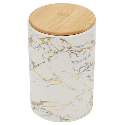 1 of 3:Home Basics Marble Like Large Ceramic Canister with Bamboo Top, White 