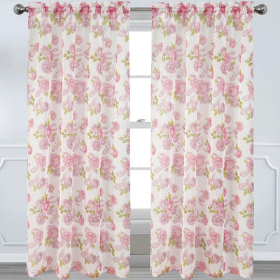 16 of 17:Yeldez Floral Foil Sheer Rod Pocket Window Panel and Valance Treatment, All Sold Separately 