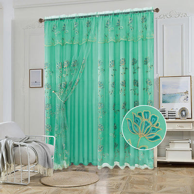 7 of 7:Yasmin Embroidered Window Curtain Panel with Attached Valance and Backing, 54x84 Inches 