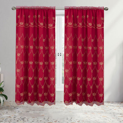 2 of 5:Lana Floral Embroidery Window Panel with Attached Valance and Backing, 55x84 Inches 