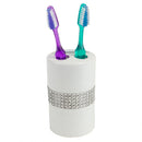 2 of 6:Ensemble d'accessoires de bain de luxe Home Basics, 4 pièces, en céramique, avec de superbes paillettes, blanc 