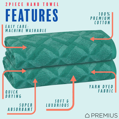 3 of 24:PREMIUS 2-Pack Geo 100% Cotton Yarn Dyed Hand Towel, 16x28 Inches 