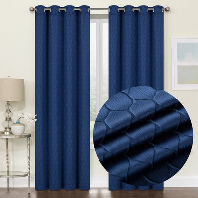 1 of 6:Mackenna Ogee Jacquard Grommet Window Panel, Navy, 52x84 Inches 