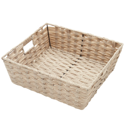 1 of 4:Grand panier en rotin synthétique avec poignées découpées Home Basics, taupe 