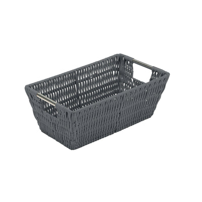 1 of 4:Simplify Small Shelf Storage Rattan Tote Basket in Charcoal 