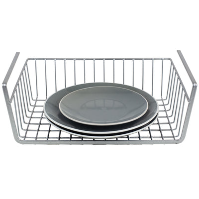 2 of 6:Home Basics Cesta grande de acero con revestimiento de vinilo para debajo del estante, color plateado 