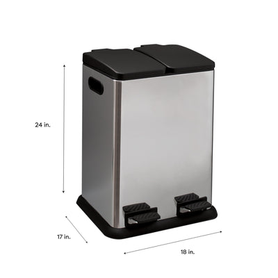 3 of 4:Neu Home 2 Compartment 40 Liter Step-On Recycling Bin in Stainless Steel 