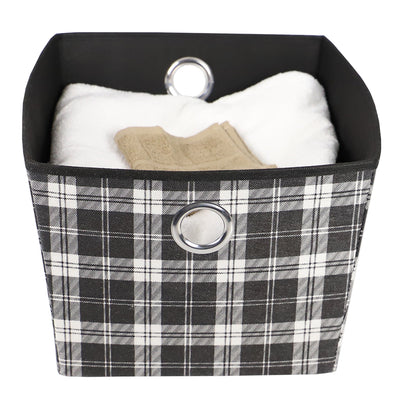 2 of 4:Grand bac de rangement ouvert non tissé Home Basics Plaid avec poignées à œillets, noir 