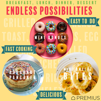 7 of 14:PREMIUS Ceramic Non-Stick Mini Snack Donut Maker, 2 Inch Mold, 4 Count 