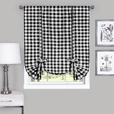 1 of 3:Cortina para ventana con diseño de cuadros Buffalo, 42 x 63, color negro 