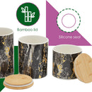 5 of 6:Home Basics 3 Piece Ceramic Canister Set with Bamboo Lids, Marble Black 
