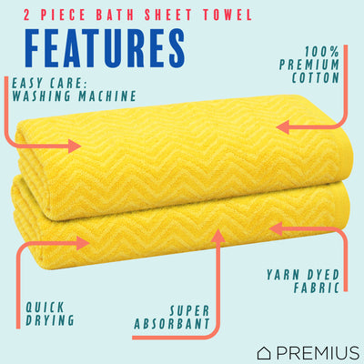 8 of 40:PREMIUS 2 Pack Chevron 100% Cotton Yarn Dyed Bath Sheet Towel, 32x64 Inches 