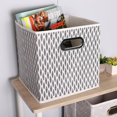 4 of 4:Home Basics Fern Collapsible Non-Woven Storage Bin with Grommet Handle, Black 