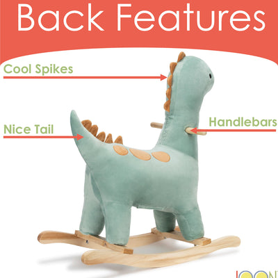 3 of 8:JOON Bronty Ride-On Dinosaur Rocking Horse with Sound Effects, Green-Brown 
