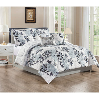 1 of 2:Juego de edredón de 5 piezas con estampado floral Rhonda 