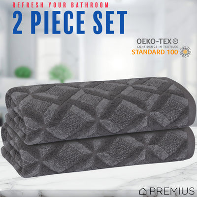 19 of 24:PREMIUS 2-Pack Geo 100% Cotton Yarn Dyed Hand Towel, 16x28 Inches 