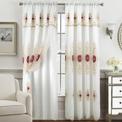 4 of 5:Panneau de broderie florale Romela avec cantonnière et support, 54 x 84 pouces 