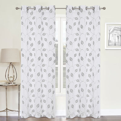 5 of 5:Florence Vine Leaves Sheer Embroidered Grommet Window Panel, 54x84 Inches 