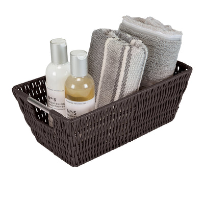 4 of 4:Simplify Small Shelf Storage Rattan Tote Basket in Chocolate 