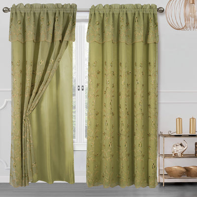 10 of 10:Cecilia Floral Embroidery Window Panel With Valance and Backing, 54x84 Inches 