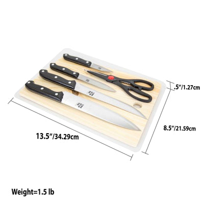 5 of 5:Home Basics Juego de cuchillos de 5 piezas con tabla para cortar madera 
