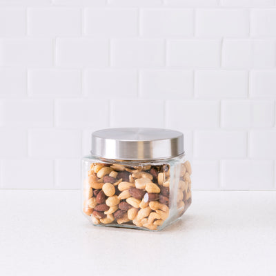 2 of 3:Home Basics Glass Square Canister with Steel Lid 