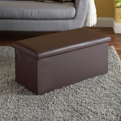 1 of 2:Home Basics Faux Leather Storage Ottoman, Brown 