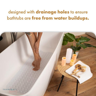 3 of 7:TranquilBeauty Extra Long Non-Slip Bath Mat with Suction Cups, White, 16x40 Inches 