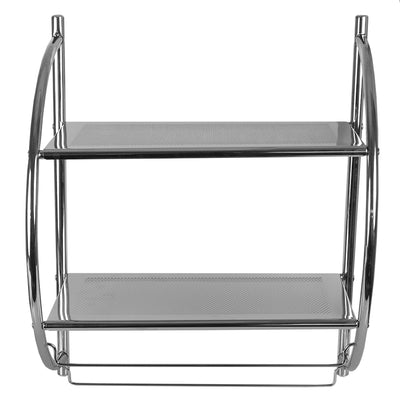 2 of 7:Étagère de salle de bain à 2 niveaux avec porte-serviettes - Finition chromée 